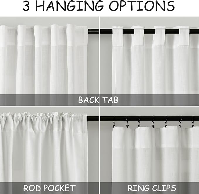 Off White Large Window Curtains Light Filtering Semi Sheer Privacy Linen - Image 2