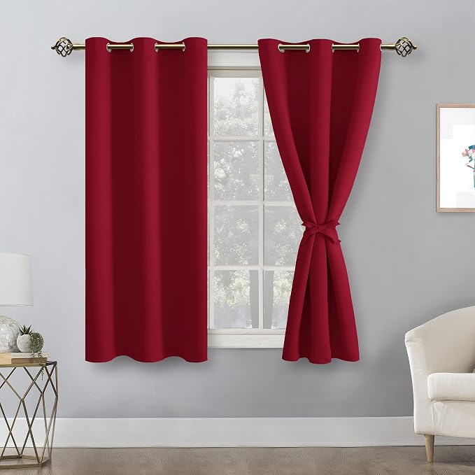 Blackout Curtains for Bedroom, Christmas Red 38 x 54 Inch, 2 Panels | Thermal - Image 9