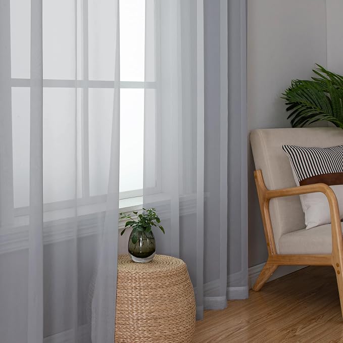 Simplebrand Light Grey Sheer Curtains 72 Inches Long 2 Panels - Image 5