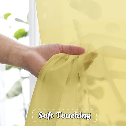 Mustard Yellow Sheer Curtains 108 Inches Long, Light Filtering Airy Transparent - Image 4