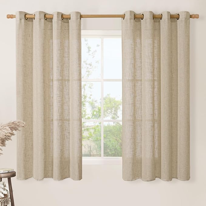 Linen Blended Window Curtains 63 inch Length by LAMIT