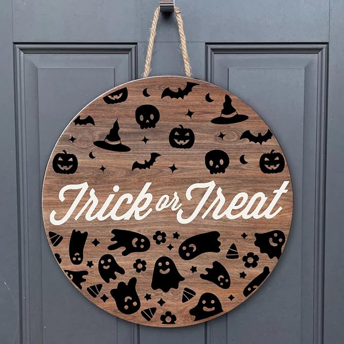 Halloween Stencils for Painting 12inch Large Reusable Halloween Stencil for Door Hanger Round Skeleton Ghost Boo Templates for Wood Walls Windows Door Mat Fabric