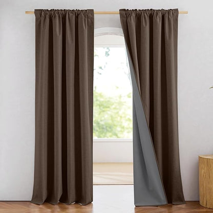 NICETOWN Brown Vintage Linen 100% Blackout Curtains - Image 2