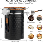 TEDSWAIT Coffee Canisters Airtight Coffee Bean Storage Container Kitchen Stainless Steel Food Storage Container with Scoop Date Tracker & CO2 Valve 61Fl Oz (Diamond Black)