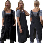 ZQFFB Pinafore Cross Back Apron for Women with Pockets Japanese Smock for Work Gardening Cooking Painting Baking