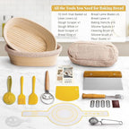 10 Inch Oval Banneton Bread Proofing Basket Sourdough Starter Kit, Sourdough Bread Baking Supplies with Bread Lame, Sling, Spatula, Scraper, Dough Whisk
