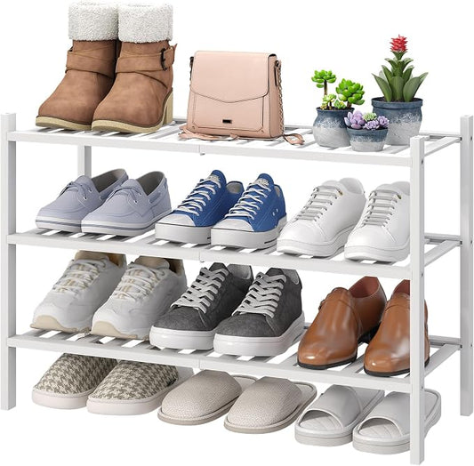 viewcare White Shoe Rack, 3-Tier Bamboo Wood Shoe Rack by VIEWCARE