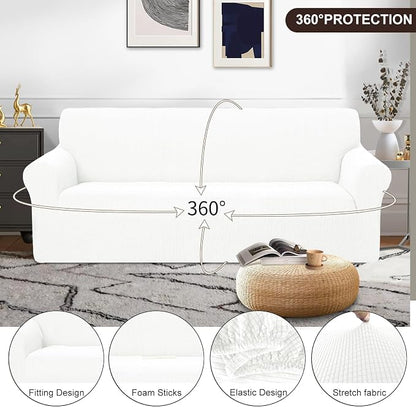 U-NICE HOME Oversized Stretch Couch Cover Slipcover, Ivory White | 3 Cushion - Image 3