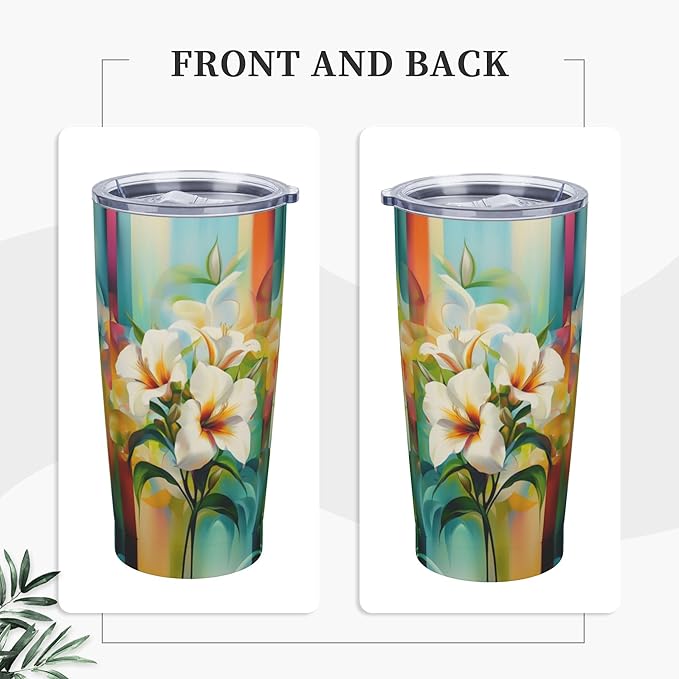 Floral Tumbler with Lid and Straw 20oz Coffee Tumblers Leakproof Stainless Steel Travel Mug Vacuum Insulated Cup for Iced and Hot