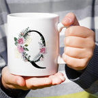 Retreez Initial A-Z Floral Botanical Bouquet Alphabet Monogrammed Monogram Mug 11 Oz Ceramic Tea Coffee Mugs - Appreciation Thank You Wedding Birthday Gifts for her friend coworker sister - Q Initial