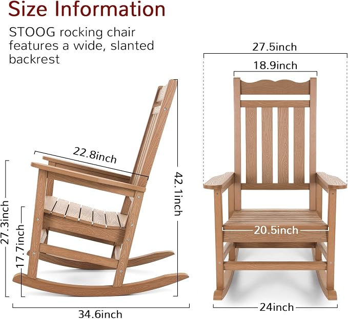 Stoog Patio Rocking Chairs Set of 2, All-Weather Outdoor & Indoor Porch Rocker - Image 3