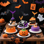 YQUQWN 24 PCS Halloween Black Orange Purple Glitter Bat Cupcake Decorations, Halloween Cupcake Selection, Suitable for Children's Birthday Party, Theme Party, Baby Shower Event Decoration Supplies