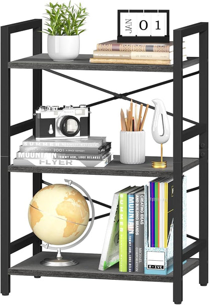 Yoobure Bookshelf Small Book Shelf, Solid Industrial 3 Tier Shelf Bookcase by Yoobure
