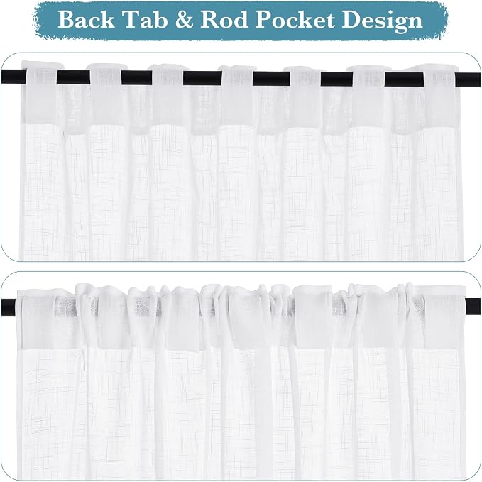 RYB HOME Linen Semi Sheer Curtains 63 inch Length - Image 2