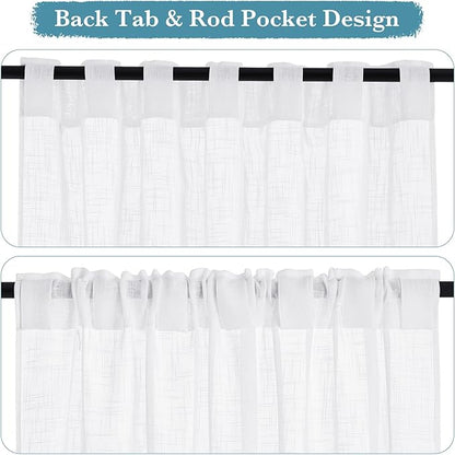 RYB HOME Linen Semi Sheer Kitchen Curtains Over Sink 36 inches Length | Light - Image 2