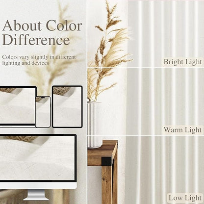 Extra Wide Beige White Curtains - Image 3