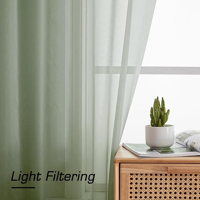Simplebrand Sage Sheer Curtains 96 Inches Long, Light Filtering Rod Pocket - Image 3