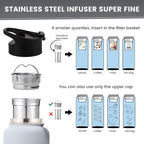 Lexlion 32 Oz Triple Walled Insulated Stainless Steel Fruit Infuser Water Bottle, Leakproof, 3 Lids, Infuser, Silicone Sleeve