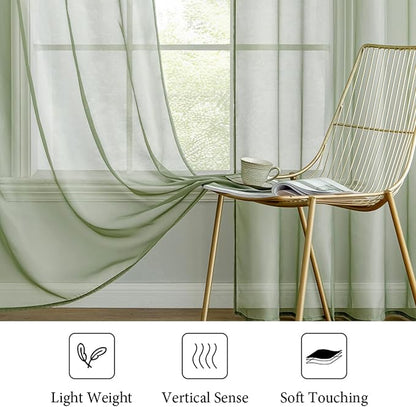 MIULEE Sage Green Sheer Curtains 54 X 63 Inches, 2 Panels | Elegant Window - Image 4