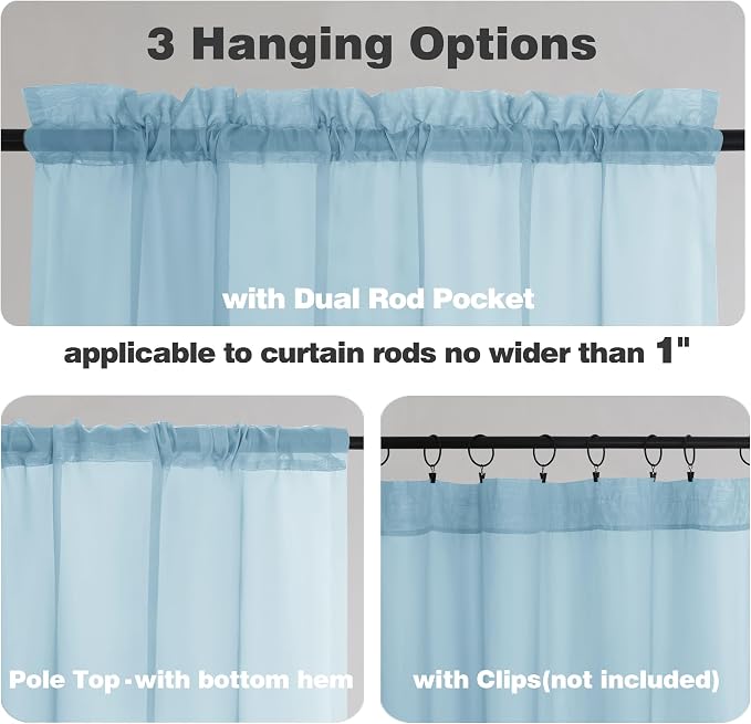 Chyhomenyc Sky Blue Sheer Curtains 36 inch Length 2 Panels, Light Filtering - Image 3