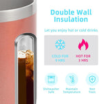 Volhoply 14oz Insulated Stainless Steel Coffee Mug with Leakproof Lid,Double Wall Vacuum Travel Coffee Cup with Handle,Reusable Metal Cups Tumbler, Camping Mugs Keep Hot,Ideal Gifts(Rose Gold,1)