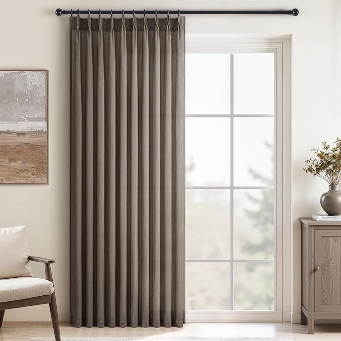 Topfinel 84 Inches Long Pinch Pleated Semi Sheer Curtains, Dark Flax Blended by Topfinel