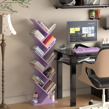 10 Tier Tree Book Shelf, Floor Standing Wood Bookshelf - Image 7