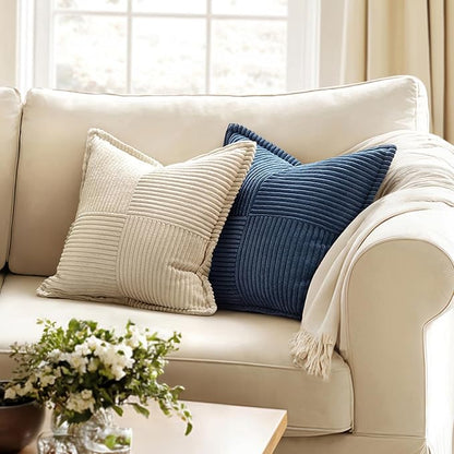 MIULEE Blue Corduroy Decorative Euro Sham Pillow Covers 24x24 Inch - Image 2