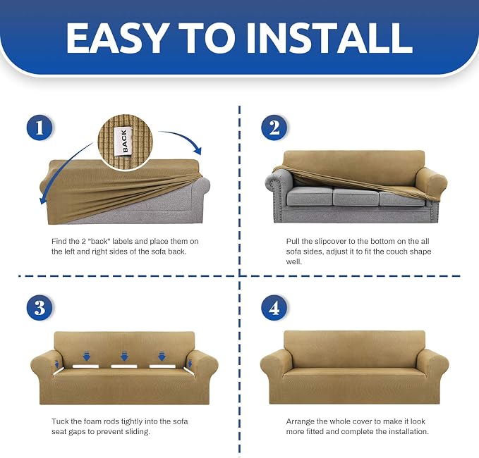 Stretch Oversized Couch Covers for Sofa Slipcover, Tan | 1-Piece Washable Sofa - Image 5
