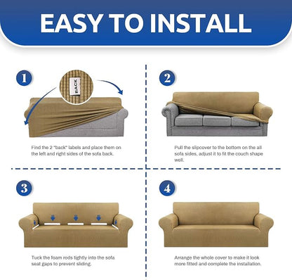 Stretch Oversized Couch Covers for Sofa Slipcover, Tan | 1-Piece Washable Sofa - Image 5