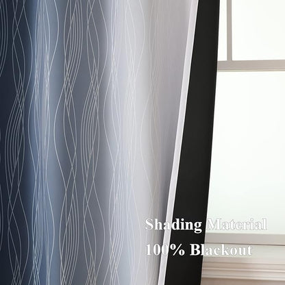 Navy Blue and Greyish White Blackout Curtains - Image 5