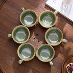 Set of 6 Vintage Design 12 oz Professional Barista Ceramic Latte Art Cappuccino Cups Set (Wave Green)