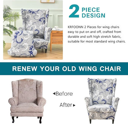 KRFOONN Wingback Chair Covers Slipcovers 2 Piece Stretch Wing Chair Covers - Image 4