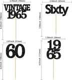 Gyufise 24Pcs Vintage 1965 Cupcake Toppers Cheers to 60 Fabulous Sixty Cupcake Picks Decorations for 60th Birthday Wedding Anniversary Party Cake Decorations Supplies Black