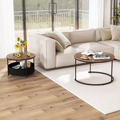 Tangkula Round Nesting Coffee Table Set of 2, Wooden Center End Table - Image 7