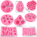 Silicone Mold Flower 8pcs Chocolate Fondant Polymer Clay Candy Gummy Mold,Rose Leaf Butterfly Bee Honey Shaped Silicone Molds for DIY Cake Cupcake Decor Craft