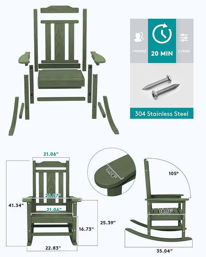 SERWALL Oversized Rocking Chair Set of 4 Outdoor, HDPE Outdoor Rocking Chair - Image 6