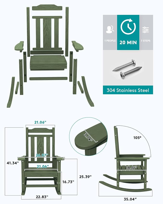 SERWALL Oversized Rocking Chair Outdoor, HDPE Outdoor Rocking Chair - Image 6