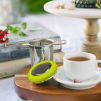 Fenshine Tea Infuser Stainless Steel Tea Strainer Folding Handle Tea Filter Extra Fine Mesh Strainer Brewing Basket with Lid for Loose Leaf Tea (Green)
