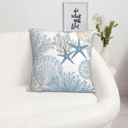 Nautical Coastal Beach Pillow Covers 18x18 Set of 2, Ocean Themed Seashell - Image 8
