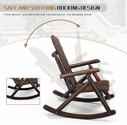 Outvita Wooden Rocking Chair, Fir Log Adirondack Rocker, Outdoor Wood Accent - Image 7