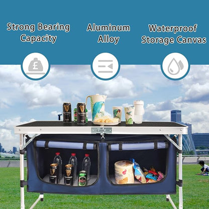Folding Camping Table with Storage Compartment Aluminum Lightweight Camp - Image 3