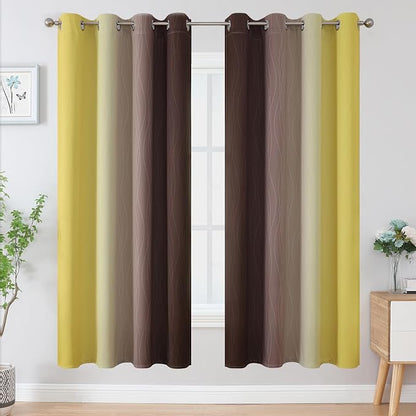 Brown and Yellow Blackout Curtains 52Wx72L Inch 2 Panels | Thermal Insulated - Image 2