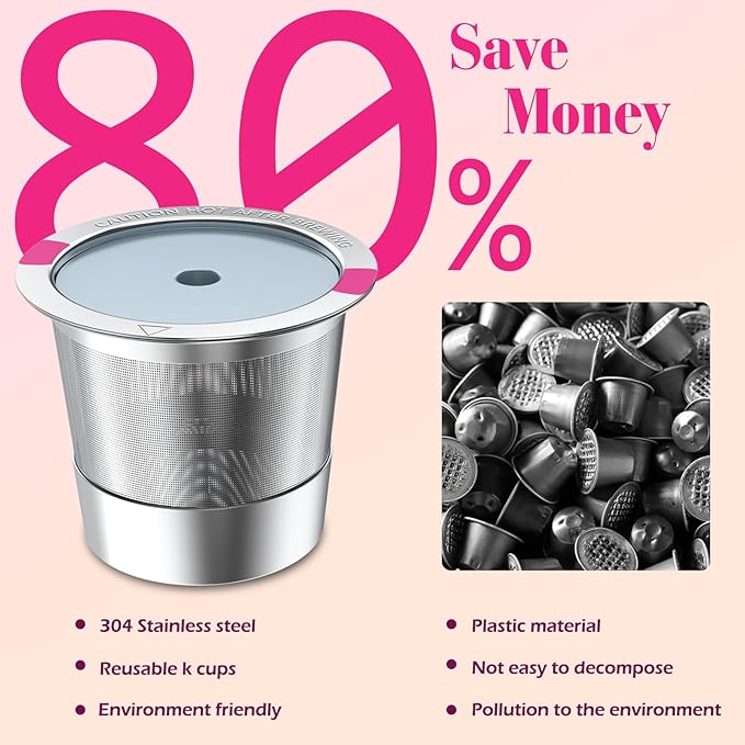 Reusable K Cups for K eurig, Universal Stainless Steel K Cup Reusable Coffee Pods Compatible for K eurig 1.0 & 2.0 Coffee Makers,Eco-Friendly, BPA-Free (2 Pack)