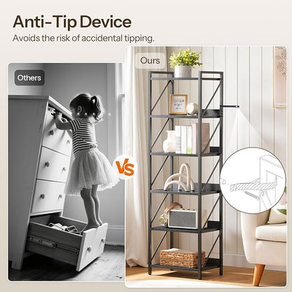 HOOBRO Bookshelf, 6-Tier Industrial Bookcase, Book Shelf Storage Organizer - Image 7