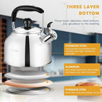 AMFOCUS Tea Kettle Stovetop, Whistling Tea Kettle Pots for Stove Top, 2.64 QT Food Grade Stainless Steel Teakettle Teapot with Cool Grip Folding Handle, Hot Water boiler for Tea, Milk, Coffee