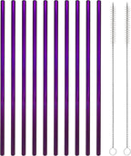 10 Pcs Stainless Steel Straws, Reusable Drinking Straws, Straight Metal Straw Sets with 2 Pcs Cleaning Brushes (10.5 Inch, Purple)