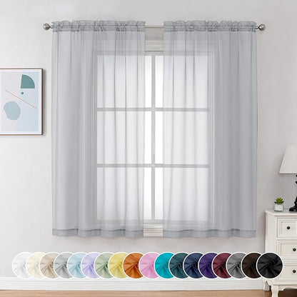 Chyhomenyc Sheer Curtains 63 Inch Length 2 Panels, Light Grey | Light Filtering by Chyhomenyc