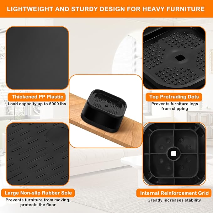 shouwuhho 4 Pack Furniture Risers Adjustable Bed Risers Heavy Duty Lifts Height - Image 5