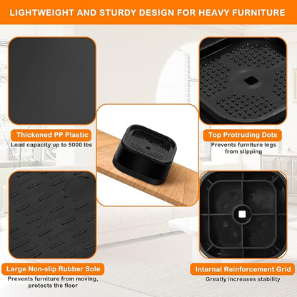 shouwuhho 4 Pack Furniture Risers Adjustable Bed Risers Heavy Duty Lifts Height - Image 5